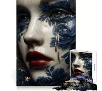 Rompecabezas Kintsugi Lágrimas de Porcelana: Mujer en Azul y Dorado de 1000 Piezas para Adultos Ideal para Mejorar la Memoria Pasatiempo para el hogar Decoración de Pared con imágenes (38x26cm)