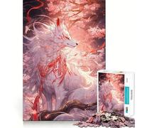 Rompecabezas Kitsune Blanco de Sakura 1000 Piezas Juego de concentración Mental Corte de precisión Bordes Suaves Juego de construcción de Conexiones significativas (50x75cm)