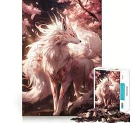 Rompecabezas Kitsune Sakura Blanco de 1000 Piezas Juego de Habilidad Mental Ajuste Estable Sin Piezas Que se muevan Pasatiempo Agradable para Fines de Semana Largos (38x26cm)