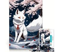 Rompecabezas Kitsune Zorro Blanco para Adolescentes 1000 Piezas Juego de Memoria Superficie Lisa y Sin Rebabas Regalo de Cumpleaños Juguete para Acertijos (38x26cm)