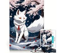 Rompecabezas Kitsune Zorro Blanco para Adultos 1000 Piezas Juego para Estimular la Mente Tamaño Uniforme Piezas Precisas Ideal para Viajes Regalo para el Cerebro (50x75cm)
