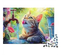 Rompecabezas Kitten in Town 1000 Piezas Adultos Gato Grifo Agua Flores Jardín Duro Premium Grueso Resistente Vibrante Desafiante Alivio Estrés 52x38cm/1000pzs