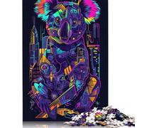 Rompecabezas Koala Cyberpunk Neon, Rompecabezas Rectangular de Papel Entrelazado preciso para Adultos y niños, 1000 Piezas (26 x 38 cm)