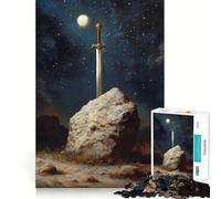 Rompecabezas La Espada en la Piedra bajo la luz de la Luna de 1000 Piezas para Adultos Mejora la Memoria Tiempo de Aprendizaje Obra de Arte para armar 50x75cm