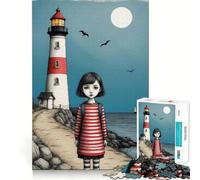 Rompecabezas La niña del Faro de 1000 Piezas para Adultos Juguete de lógica Fuerte Alivia la ansiedad Borde Transparente Regalo Ideal para Festivales 50x75cm