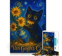 Rompecabezas La Noche Estrellada de Van Gogh Gato Negro con Girasoles - 1000 Piezas Desarrolla la Memoria y la Capacidad de Recordar Divertido Rompecabezas de Calidad Profesional Ideal