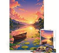 Rompecabezas Lago al Atardecer con Barco para Adultos 1000 Piezas Refuerza la Memoria Relajante Divertido Borde de Calidad Un Regalo Encantador 38x26cm