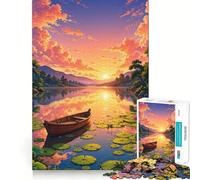 Rompecabezas Lago al Atardecer con Barco para Adultos 1000 Piezas Refuerza la Memoria Relajante Divertido Borde de Calidad Un Regalo Encantador 38x26cm