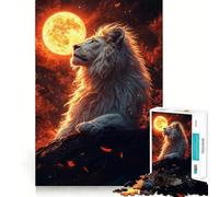 Rompecabezas León Blanco Bajo la Luna para Adultos 1000 Piezas Juego de Memoria Cerebral Corte Láser para un Ajuste Perfecto Aliviar el Estrés (50x75cm)