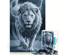 Rompecabezas León Blanco con Rosas y Rayo 1000 Piezas para Adolescentes Juego para estimular la Mente Montaje Firme y Seguro Actividad Divertida para Toda la Familia (50x75cm)