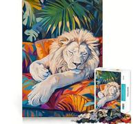 Rompecabezas León Blanco Durmiente para Adolescentes, 1000 Piezas, Rompecabezas Mental, Divertido y Relajado, Regalo Encantador 50x75cm