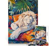 Rompecabezas León Blanco Durmiente para Adolescentes, 1000 Piezas, Rompecabezas Mental, Divertido y Relajado, Regalo Encantador 50x75cm