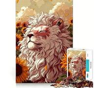 Rompecabezas León Blanco en Campo de Girasoles 1000 Juego de Recuerdo Mental Alta Precisión Manualidad de Corte Desafío Mental Interactivo para el Hogar (38x52cm)