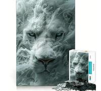 Rompecabezas León Blanco en Humo 1000 Piezas Juguete de Construcción Focus Ajuste Firme Montaje Seguro Juguete de Entretenimiento para Interiores (50x75cm)