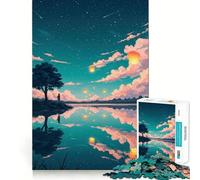 Rompecabezas Linternas en el Cielo Nocturno Junto al Lago para Adolescentes, 1000 Piezas, para estimular la Memoria, Juego de Mesa, Montaje de imágenes, Regalo navideño (50x75cm)
