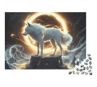 Rompecabezas Lobo 1000Pc para Adultos y Adolescentes | Lobo sobre Roca Dentro de Anillo Brillante Regalo Actividad Familiar Desafiante 38x26cm/1000pcs