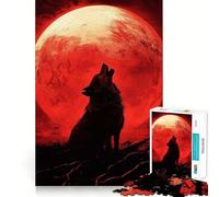Rompecabezas Lobo Aullando a la Luna de Sangre de 1000 Piezas Juego de ingenio Piezas de Ajuste preciso Actividad Nocturna para Toda la Familia (50x75cm)
