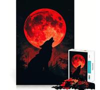 Rompecabezas Lobo Aullando a la Luna de Sangre para Adolescentes,1000 Piezas,Juego para estimular la Mente,Piezas sin Rebabas,Corte Limpio,fácil de Aprender,diversión para Toda la Familia (38x26cm)