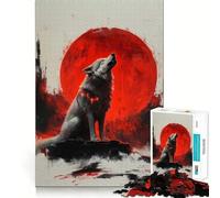 Rompecabezas Lobo Aullando a la Luna roja de 1000 Piezas Juego Que estimula el Cerebro Ajuste Espacios Entretenimiento Acogedor para Interiores para Todos (50x75cm)
