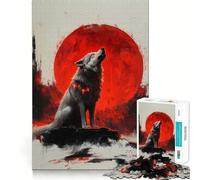 Rompecabezas Lobo Aullando a la Luna roja para Adolescentes 1000 Piezas Juego Mental Divertido Conexión Limpia y fluida Una Forma Atractiva de Pasar el Tiempo Libre (38x26cm)