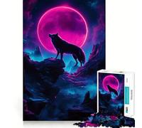 Rompecabezas Lobo Aullando a la Luna Rosa 1000 Piezas Juego de lógica y Pensamiento Experto en Corte Artesanía Momento de Tranquilidad Ejercicio Mental en casa (38x52cm)
