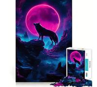 Rompecabezas Lobo Aullando a la Luna Rosa de 1000 Piezas Ejercicio Mental Divertido Piezas de Ajuste preciso Una Forma entretenida de Pasar el Tiempo Libre (50x75cm)