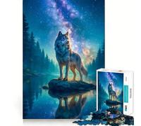 Rompecabezas Lobo bajo el Cielo Estrellado de 1000 Piezas Juego Mental Divertido Diseño de Ajuste Huecos Regalo Ideal para reuniones Familiares (38x26cm)