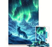 Rompecabezas Lobo bajo la Aurora Boreal,1000 Piezas,Entrenamiento cognitivo,Piezas Perfectamente encajables,Regalo de cumpleaños,Juguete para ejercitar la Mente (38x26cm)