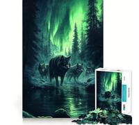 Rompecabezas Lobo bajo la Aurora Boreal de 1000 Piezas Diversión para estimular la concentración Tecnología Avanzada de Corte láser Ideal para Viajar Juego Mental (50x75cm)