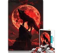Rompecabezas Lobo bajo la Luna de Sangre para Adultos y Adolescentes, 1000 Piezas, Ideal para Pasar el Tiempo Libre en casa, con póster y Hoja de Trivia a Juego (50x75cm)