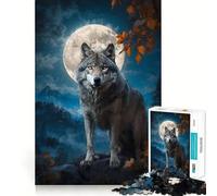 Rompecabezas Lobo bajo la Luna Llena para Adolescentes,1000 Piezas,Juego de Habilidades mentales,Cortado con láser para un Tiempo de Entrenamiento Mental Tranquilo casa (38x52cm)