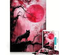 Rompecabezas Lobo bajo la Luna Roja,1000 Piezas Ejercicio Mental Divertido Piezas de Ajuste preciso Una Forma entretenida de Pasar el Tiempo Libre (38x26cm)