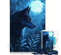 Rompecabezas Lobo bajo la luz de la Luna,1000 Piezas,diversión para estimular la concentración,tecnología Avanzada de Corte láser,Juego Mental Ideal para Viajar, (38x52cm)