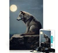 Rompecabezas Lobo bajo la luz de la Luna de 1000 Piezas Diversión para ejercitar la Mente Piezas sin Rebabas y de Corte Limpio Actividad Absorbente para Noches tranquilas (38x26cm)
