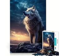 Rompecabezas Lobo Blanco al Atardecer 1000 Juego de Recuerdo Mental Alta Precisión Manualidad de Corte Desafío Interactivo para el Cerebro en Casa (38x26cm)