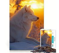 Rompecabezas Lobo Blanco al Atardecer Invernal para Adultos 1000 Piezas Juego de Memoria Corte Fino Acabado Premium Una Forma Entretenida de Pasar Horas Libres (50x75cm)