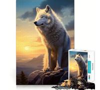 Rompecabezas Lobo Blanco al Atardecer para Adultos 1000 Piezas Juego de Memoria Corte Fino Acabado Premium Una Forma Entretenida de Pasar Horas Libres (38x26cm)