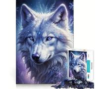 Rompecabezas Lobo Blanco con Copos de Nieve para Adolescentes 1000 Piezas Mejora la Mentalidad Juego Tamaño Uniforme Piezas Precisas Diversión Familiar Actividad Nocturna (38x52cm)