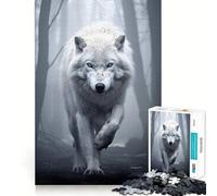 Rompecabezas Lobo Blanco en Bosque Brumoso 1000 Piezas Recall Fun Play Piezas sin Rebabas de Corte Limpio Juego portátil y fácil de Transportar (38x26cm)