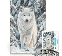 Rompecabezas Lobo Blanco en Bosque Invernal 1000 Piezas Juego de concentración Mental Corte de precisión Bordes Suaves Actividad Absorbente para Noches tranquilas (38x52cm)