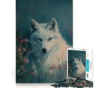 Rompecabezas Lobo Blanco en Flor para Adolescentes 1000 Piezas Estimula la Mente Divertido Corte Limpio Componentes Resistentes Actividad Conmovedora para Compartir (38x52cm)
