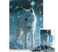 Rompecabezas Lobo Blanco en la Nieve Invernal 1000 Piezas Juguete de Construcción Focus Ajuste Firme Montaje Seguro Juguete de Entretenimiento para Interiores (38x52cm)
