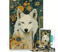 Rompecabezas Lobo Blanco en la Selva Estrellada 1000 Piezas Juego de concentración Mental Corte de precisión Bordes Lisos Actividad Absorbente para Noches tranquilas (50x75cm)
