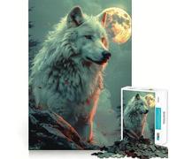 Rompecabezas Lobo Blanco en Luna Llena 1000 Piezas para Adolescentes Entrenamiento de Memoria Diversión conexión Limpia y sin interrupciones Actividad Relajante para Grupos en Interiores (38x52cm)