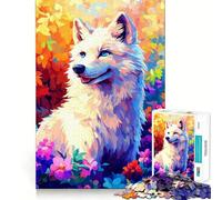 Rompecabezas Lobo Blanco Entre Flores para Adultos 1000 Piezas Juego de Memoria Corte Fino Acabado Premium Una Forma Entretenida de Pasar Horas Libres (50x75cm)