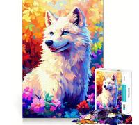 Rompecabezas Lobo Blanco Entre Flores para Adultos 1000 Piezas Juego para Estimular la Mente Tamaño Uniforme Piezas Precisas Ideal para Viajes Juego Mental Regalo (38x26cm)