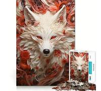 Rompecabezas Lobo Blanco Entre Flores Rojas 1000 Piezas Juego Divertido con tecnología Avanzada de Corte láser Juguete de Entretenimiento para Interiores (50x75cm)