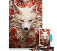 Rompecabezas Lobo Blanco Entre Flores Rojas para Adultos 1000 Piezas Juego de Memoria Ensamblaje Firme y Seguro Juego de Construcción de Conexión Significativa (38x26cm)