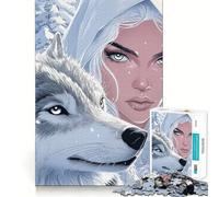 Rompecabezas Lobo Blanco y Sacerdotisa 1000 Piezas Diversión para ejercitar la Mente Componentes Resistentes y de Corte Limpio Un Entretenimiento cautivador para Disfrutar en casa (50x75cm)