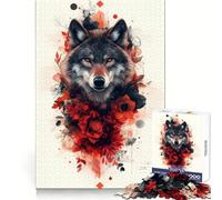 Rompecabezas Lobo con Flores Rojas para Adultos 1000 Piezas Creativo Pensamiento Alivia el Estrés Divertido Bordes Precisos Regalo Navideño (50x75cm)